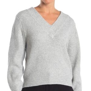 Catherine Malandrino Wool Blend Ribbed Gray V Neck sweater Women size S